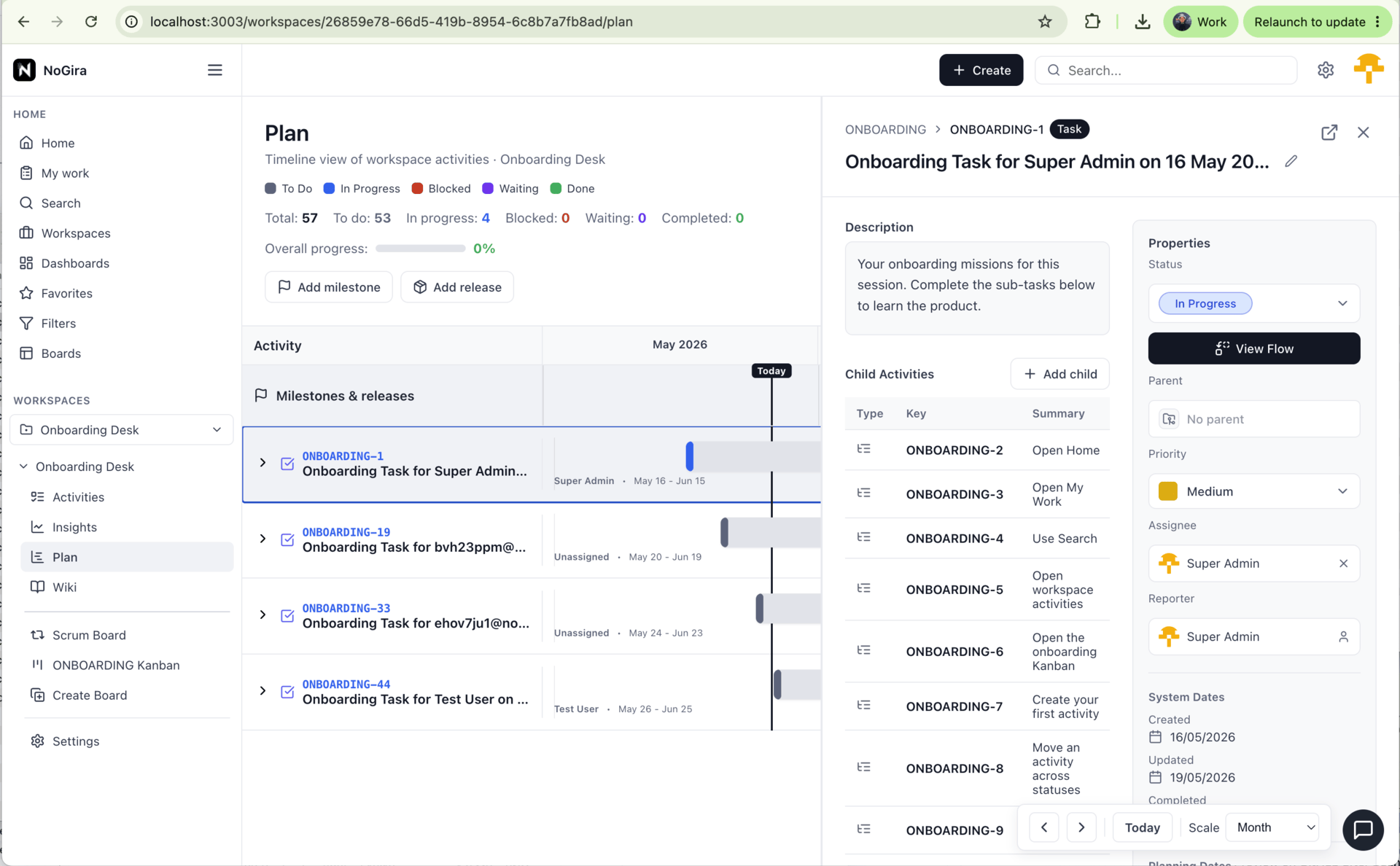 Activities, workflow, detail, and contextual panels