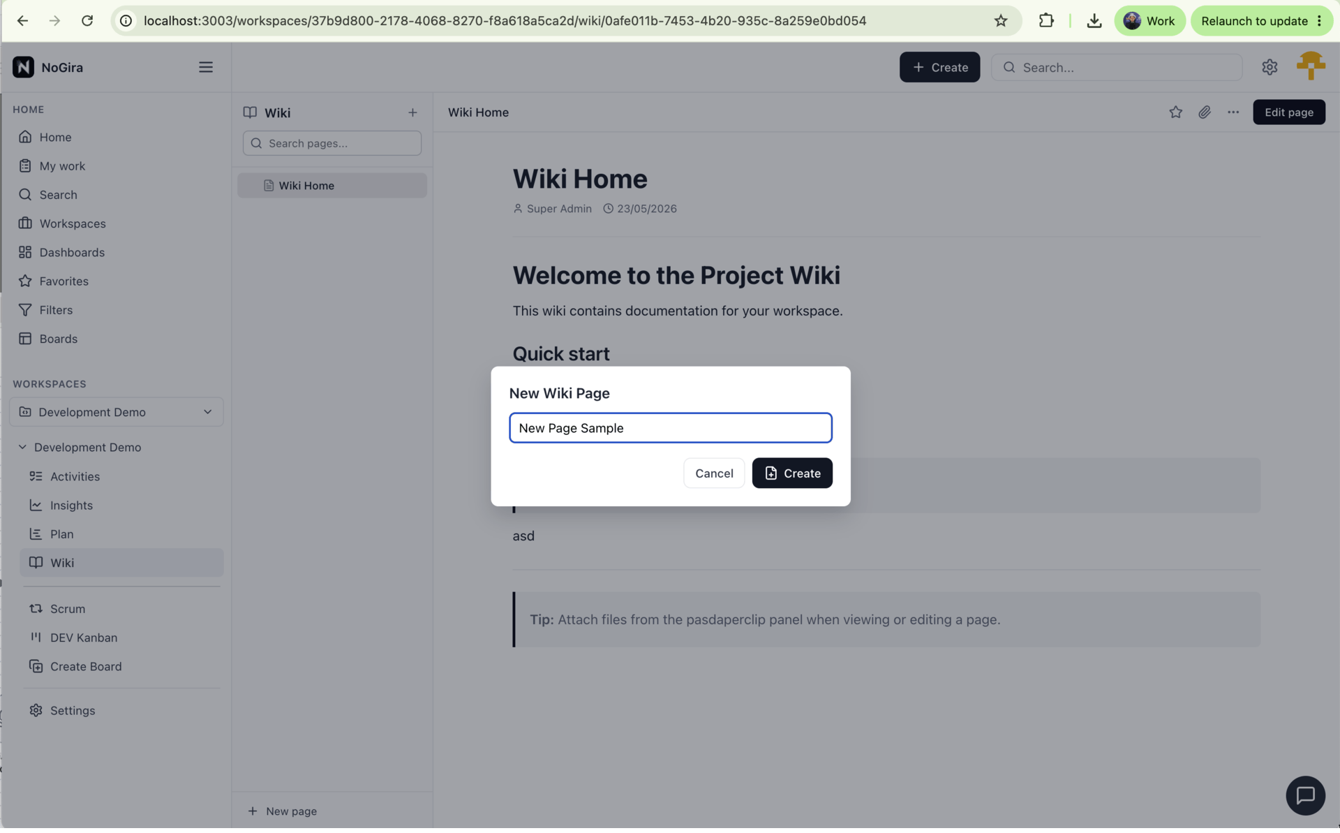 Wiki, pages and Markdown documentation